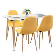 glass dining table set 4 cancvas fabric