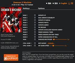 Sep 14, 2019 · dxm_fan 1 year ago #1. Daemon X Machina Trainer Fling Trainer Pc Game Cheats And Mods