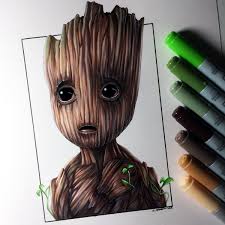 Draw a circle near the top of the paper as a guide for the bottom part of baby groot's head. Christopher Straver On Twitter Here S My Drawing Of Baby Groot From Guardiansofthegalaxyvol2 Time Lapse Video Https T Co Wwjadou999 Drawing Iamgroot Https T Co M3c2atytfq