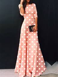 Round Neck Polka Dot Maxi Dress Chicokay Vestidos Compridos Vestidos Estilosos Vestidos