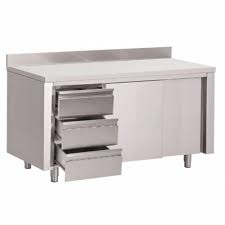 When the leaves start to change and days get shorter and evenings get cooler, i get the fever to start crafting, so i want to share with you a craft armoire with folding sewing table that greg made me a. Table Armoire Inox Avec Dosseret Et Portes Coulissantes Et 3 Tiroirs Gastro