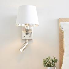 Endon 73027 Harvey Wall Light With LED Spotlight Nickel White Shade