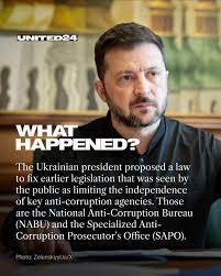 In response to a hastily passed law regarding the anti-corruption agencies,  the Ukrainian government proposed a new alternative bill, aiming to  eliminate threats to Ukraine's fight against corruption. President  Volodymyr Zelenskyy, writing