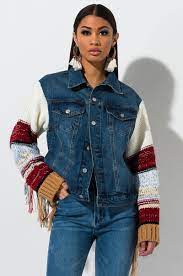 Blanknyc faux leather bomber jacket with removable hood. Refashion Jean Jacket And Vintage Chunky Knit Sweater Mashup Thee Kiss Of Life Upcycling