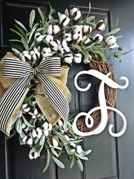 Black And White Striped Ribbon Wreath This Lovely Cotton And Olive Branch Wreath Accented With Burlap And Black And White Striped Ribbon Measures 20 Olive Branch Wreath Spring Wreath Wreath Decor