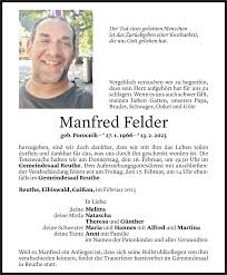 Todesanzeigen von Manfred Felder