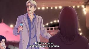 He has short black hair, round eyes, and wears a formal outfit with a tie underneath his clothing. Zeke Yeager In A Nutshell Attack On Titan Meme Attack On Titan Funny Attack On Titan Anime