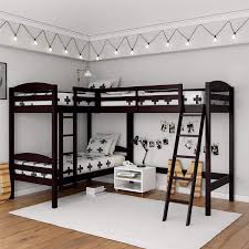 Average sitting heights for bunk beds. Twin Over Twin Bunk Bed For Kids Wood L Shaped Corner Bunk Bed Frame 3 Bed Bunk Loft Bed With Full Length Guardrails And Flat Ladder 3 Bed Bunk Espresso Walmart Com Walmart Com