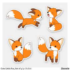 Cute Little Fox Set Of 4 Sticker Zazzle Com In 2021 Cute Fox Drawing Cute Animal Drawings Fox Illustration