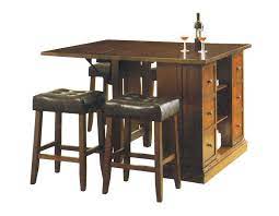 The counter height seating at the kitchen island does make everything visible in the kitchen, including those dirty dishes. Kitchen Island Dark Oak Finish Counter Height 3 Piece Table Set By Acme 10234