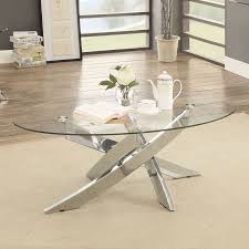 Kincross round coffee table with glass top. Oval Shape Glass Top Coffee Table With Criss Cross Base Silver And Clear Overstock 30922209