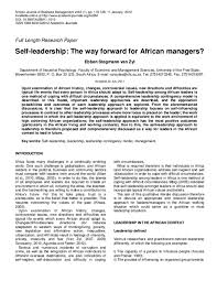 African journal of business management. Pdf Self Leadership The Way Forward For African Managers Ebben Van Zyl Academia Edu