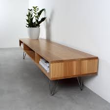 Mid Century Wide Tv Stand Or Coffee Table Minimalist Solid Oak On Hairpin Legs Marston Solid Oak Mid Century Furniture Delivery