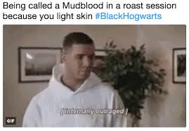 To make fun of one person with a series of comments by one or more people. Being Called A Mudblood In A Roast Session Because You Light Skin Blackhogwarts Blackhogwarts Know Your Meme