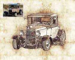 Hot Rod Portrait Old Timer Car Sketch Classic Car Drawing Etsy Car Drawings Custom Cars Car Sketch