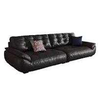 Sofa Kulit Awan Retro Italia Lapisan Pertama Kulit Sapi Ruang Tamu  Apartemen Kecil Baris Lurus Gaya Antik Hitam Sedang