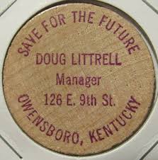 Vintage Doug Littrell Owensboro, KY Wooden Nickel