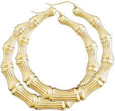 Snap bar closure, for pierced ears only. Amazon Com Large 14k Gold Round Hollow Doorknocker Bamboo Hoop Earrings 2 9 Inch Diameter Gb26 Clothing
