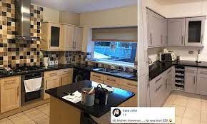 Unipaws crate wooden end table with wire dog kennel with bed in weathered gray, 36.5 l x 27 w x 31.5 h, large. Mother Shares How She Gave Her Old Kitchen A Sleek Makeover For Less Than 50 Daily Mail Online