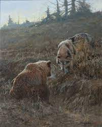 Wolf And Bear Hunting Art Wildlife Art Bear Art