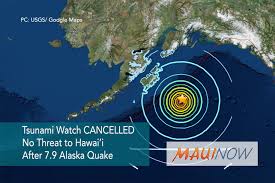 There is no tsunami warning, advisory, watch, or threat in effect. Tsunami Watch Cancelled No Threat To Hawai I After 7 9 Alaska Earthquake Maui Now
