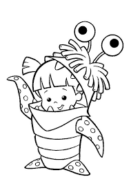 Mike and sulley are a perfect partner in monsters inc coloring page to color, print and download for free along with bunch of favorite monsters inc. Boo In Her Monster Costume In Monsters Inc Coloring Page Kids Play Color