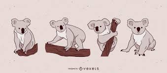 The koala or, inaccurately, koala bear (phascolarctos cinereus) is an arboreal herbivorous marsupial native to australia. Grey Koala Bear Illustration Set Vector Download