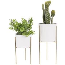 2 Cache Pots Sur Pieds Design Stilt Blanc Present Time Pots De Fleurs En Ceramique Pot De Fleurs Mica Decoration