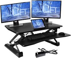 Amazon Com Seville Classics Airlift Height Adjustable Stand Up Desk Converter Riser Keyboard Tray Dual Monitors Quick Lift Levers Ergonomic Table Electric 36 Black Furniture Decor