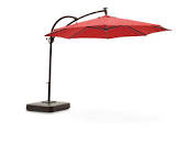 Madrid Outdoor/Patio Offset Umbrella w/ Solar LED Lights, Base & Crank, Red, 11-ft Canvas
