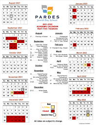 2021 2022 Academic Calendar Pardes Jewish Day School