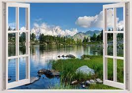 Wall decals (349) wall murals (405) application method. Lake Wall Stickers 3d Window Decor Lake Wall Sticker For Home Design Tree Large Wall Art Room Design Trees River Sky Rock Clouds 237 Wall Vinyl Decor Window Decor Sea Wall Decor