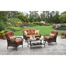 Better Homes Gardens Azalea Ridge Outdoor Conversation Set With Orange Cushions Walmart Com In 2020 Outdoor Patio Decor Big Lots Patio Furniture Outdoor Furniture Sets