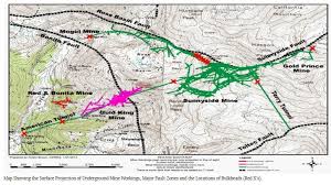 Map Showing Surface Projections Of The Underground Mine Workings Along With Major Fault Lines Gold King And Sunnyside Mines Map Colorado Adventures Colorado