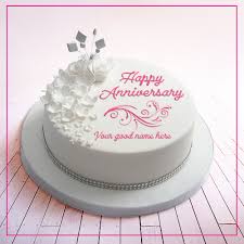 <p>on your special occasion of the anniversary, you can greet your partner/spouse with a delicious wedding anniversary cake. Write Name On Flower Wedding Anniversary Cake