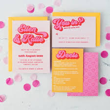 Angel Wedding Invitation Set 70 S Meets 90 S Etsy Wedding Stationery Invitations Peach Wedding Invitations