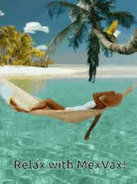 Couple sitting in sun chairs under an parasol sunshade on a beach stretching arms, feeling free. Relax Beach Gifs Tenor