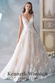 V Neck Ball Gown Wedding Dress With Floral Lace Kenneth Winston Wedding Dresses Bridal Dresses Designer Wedding Dresses