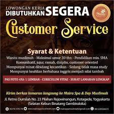 Update loker di gresik bulan ini untuk anda yang membutuhkan info lowongan pekerjaan terkini untuk wilayah biasanya akan ada loker terbaru area gresik setiap bulannya, bisa saja untuk lulusan smp, sma atau mungkin potensi kerja sebagai sekeretaris, kepala bagian, staf karyawan, tukang kayu. Lowongan Kerja Customer Service Maira Day Spa Salon Muslimah Jogja Gibran Waluyo Di Yogyakarta 7 Dec 2018 Loker Atmago Warga Bantu Warga