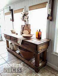 Reclaimed Workbench Made From Underbed Drawers Prodigal Pieces Farmhouse Furniture Rustic Furniture Furniture