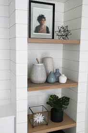 Diy Shiplapped Built Ins Finished And Styled Bathroom Wood Shelves Diy Shelves Bathroom Bathroom Shelf Decor