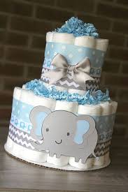 2 Tier Elephant Diaper Cake Blue Gray Elephant Baby Shower Boy Baby Shower Centerpiece Blue Boy Baby Shower Themes Baby Boy Shower Baby Shower Balloons Boy