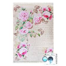 Waschbarer teppich print teppich küchenteppich beige rosa blumen muster. Waschbarer Teppich Rosa Blumen Deko Landhaus 2130 120x170