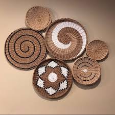 Set Of 6 Wall Plates African Basket Wicker Basket Boho Wall Etsy Baskets On Wall Plates On Wall Basket Wall Art