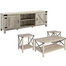 Free shipping and easy returns on most items, even big ones! 4 Piece Barn Door Tv Stand Coffee Table And 2 End Table Set In Rustic White Oak 1981821 Pkg