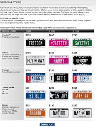 How to get my license in texas. Options And Pricing For Myplates Com Official Texas License Plates Starting At 55 Per Year Personalized License Plates Texas License Plate License Plate