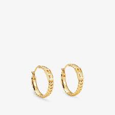 14k yellow gold hinged huggie hoop earrings. Gold Colour Earrings Baguette Small Earrings Fendi