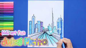 How To Draw And Color Dubai Metro With Dubai Skyline Drawings Color Dubai