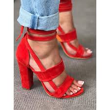 Explore the latest styles in women's heels: Buy Red Block Heels Ankle Strap Cheap Online