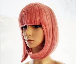 Dark Salmon Pink Bob Wig With Bangs for Women. Dusty Pink Straight Hair.  Premium High Quality Synthetic Hair. Free Shipping. Ready to Ship.